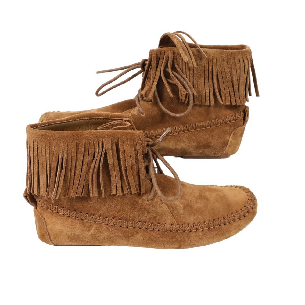 Tory Burch Sonoma Bootie Fringe Suede Brown Women's 5.5 Ankle Moccasins Boots - Picture 11 of 16